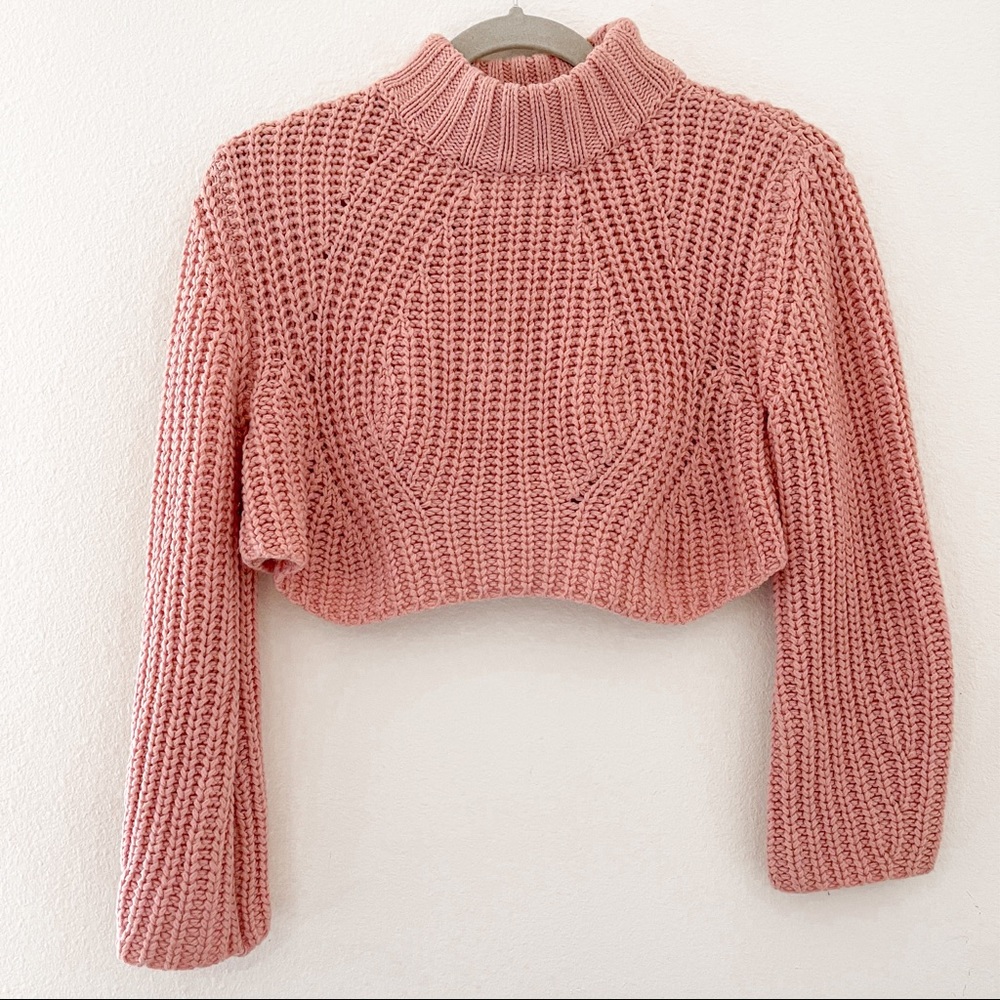 Again Pink Crop Top Turtleneck Sweater Size XS